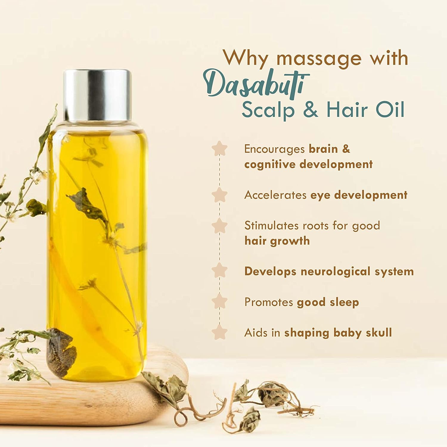 Nat Habit Summer Baby Hair Oil for Kids 0-5 Years | Ayurvedic Hair Oil for Baby with Brahmi, Matsyakshi & Dasabuti | Baby Hair Growth Oil with Desi Ghee & Cold Pressed Oils | Cools Body, Aids Sleep image number 5