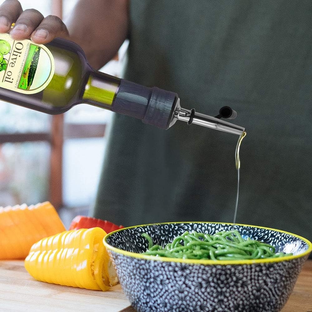 4PCS Olive Oil Spouts, Stainless Steel Classic Bottle Pourers Tapered Spout, Suitable for about 3/4" Bottle Mouth, Olive Oil Dispenser with Dust Caps, Funnels and Cleaning Brush image number 5
