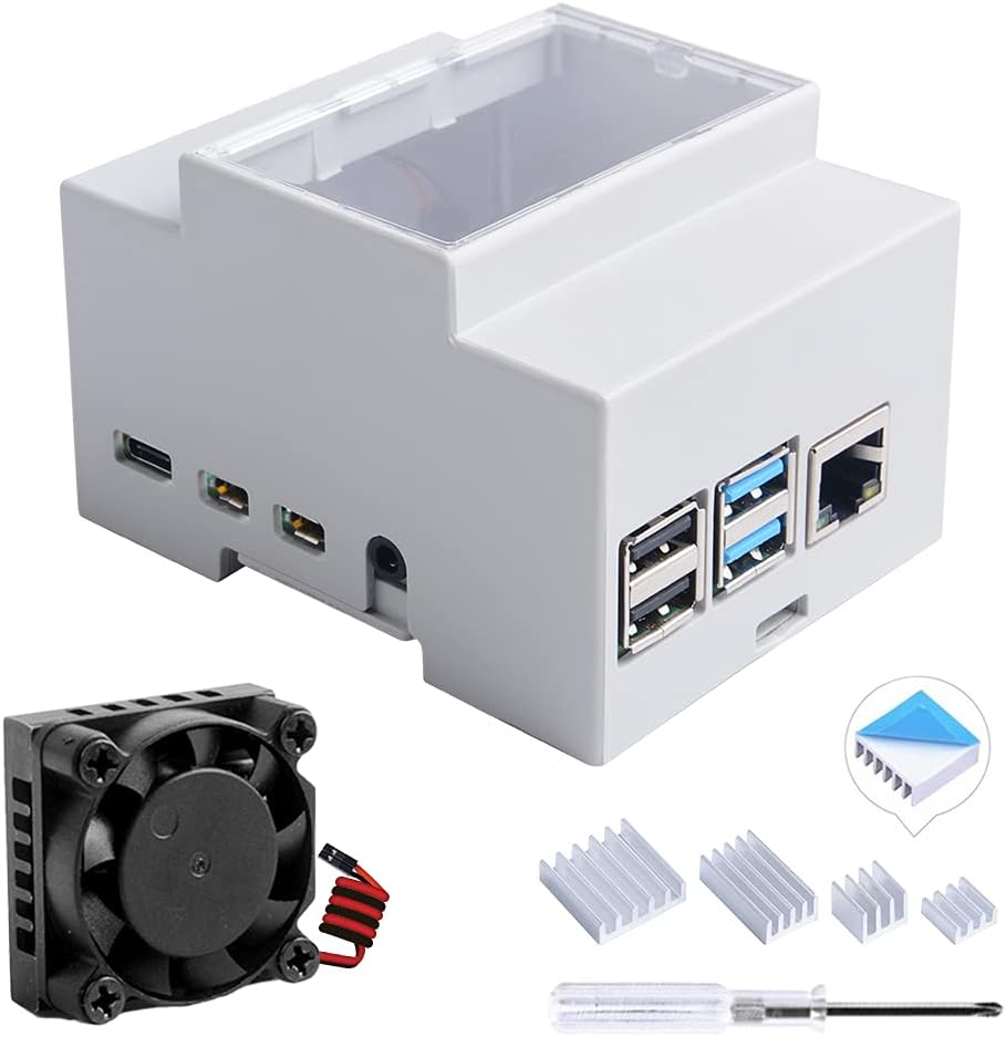 Geeekpi for Raspberry Pi 4 Din Rail Box Enclosure, Modular Box for Electrical Panels, for Raspberry Pi 4 Case with Fan, for Raspberry Pi Heatsink for Raspberry Pi 4 Model B image number 3