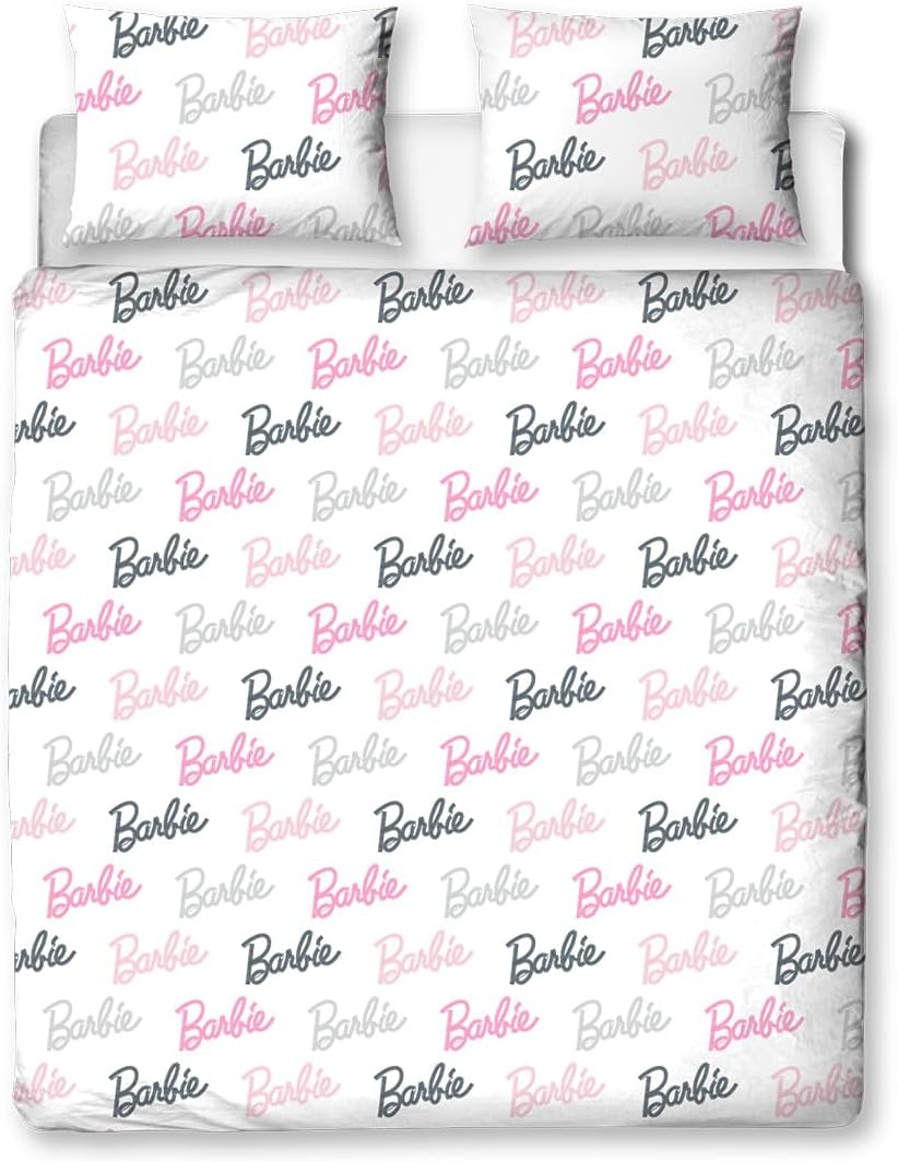 Character World Barbie Official Double Childs Duvet Cover Set | Figures Design Reversible 2 Sided Teens Bedding Including Matching Pillow Cases | Polyester Double Quilt Cover, Pink