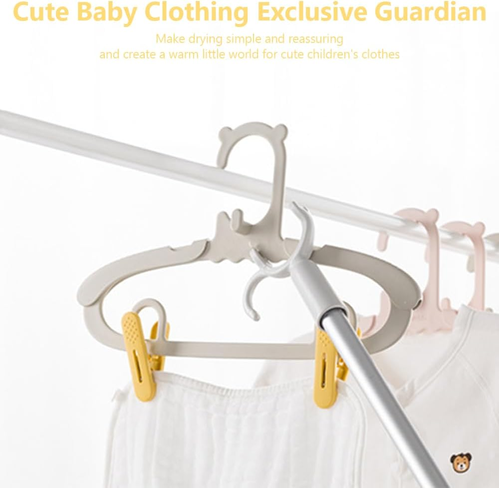 MOTRAIN 20Pcs Adjustable Non-Slip Space-Saving Hangers with Clips for Baby Kids Clothes, Trousers, Skirts, Coats and Pants, 20 Gray Hangers + Yellow 10 Clips image number 1