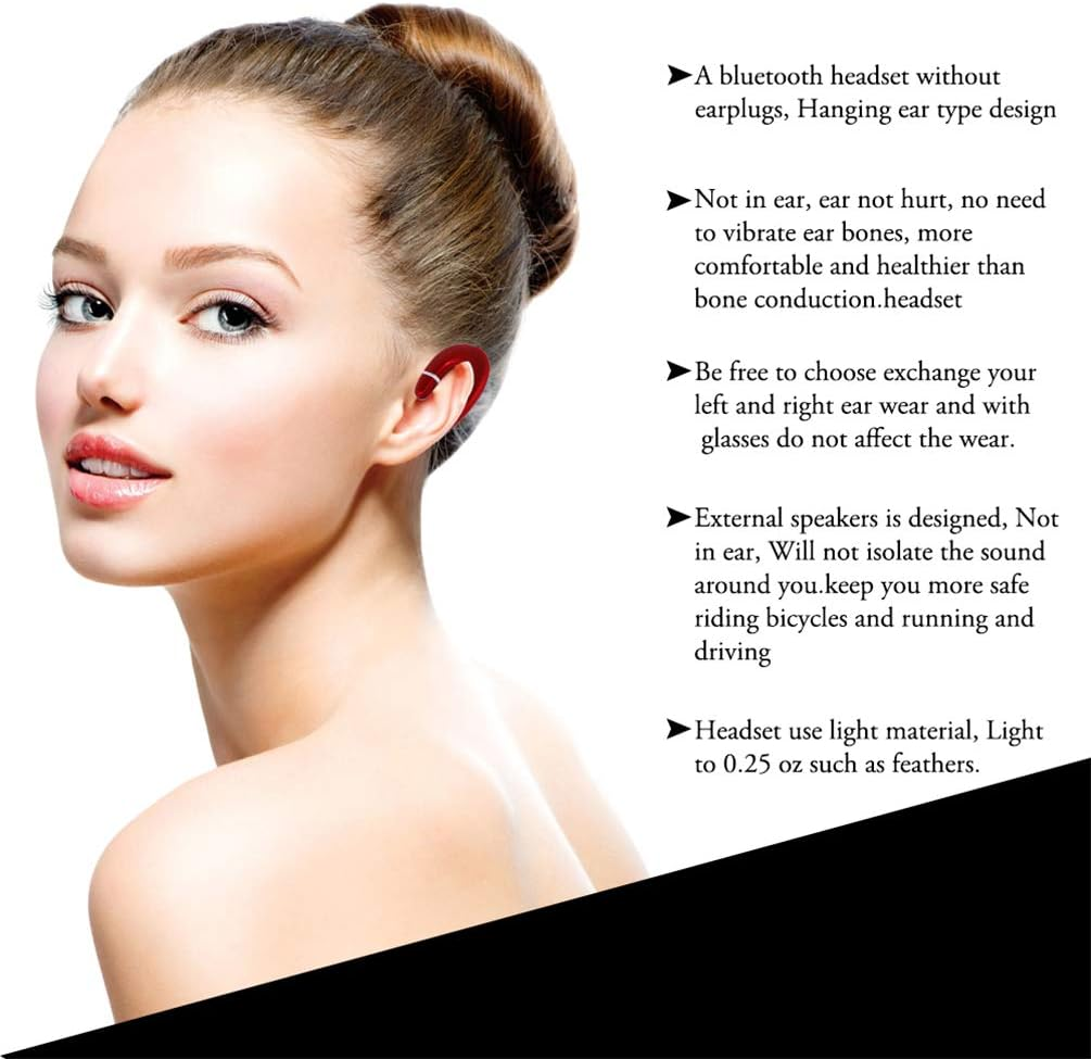 Wireless Bluetooth Headphone,Earpiece Earhook with Microphone Headset,Music Sport Earphones Noise Cancelling Painless Single Ear Earbuds for Sport Running Business Driving (Red) - White image number 6