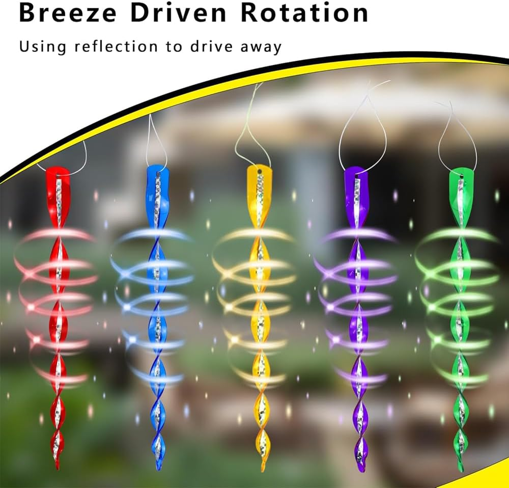 10Pcs Bird Reflective Rods,Woodpecker Deterrent for House,Laser Rainbow Color with Reflective Spiral Design,Wind Driven Rotation Bird Scare Rods,Patio Lawn Garden Decorative Hanging Scare Devices