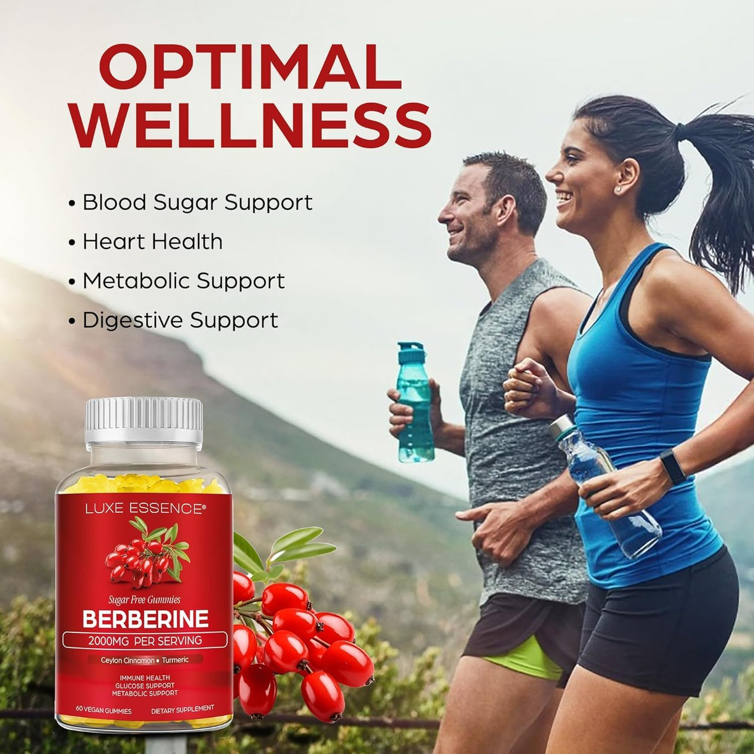 Berberine Gummies with Ceylon Cinnamon & Turmeric | 2000Mg Berberine HCI Supplement for Digestive Health & Support of Healthy Glucose Metabolism | Vegan, Sugar-Free, Pineapple Flavour | 60 Gummies image number 6