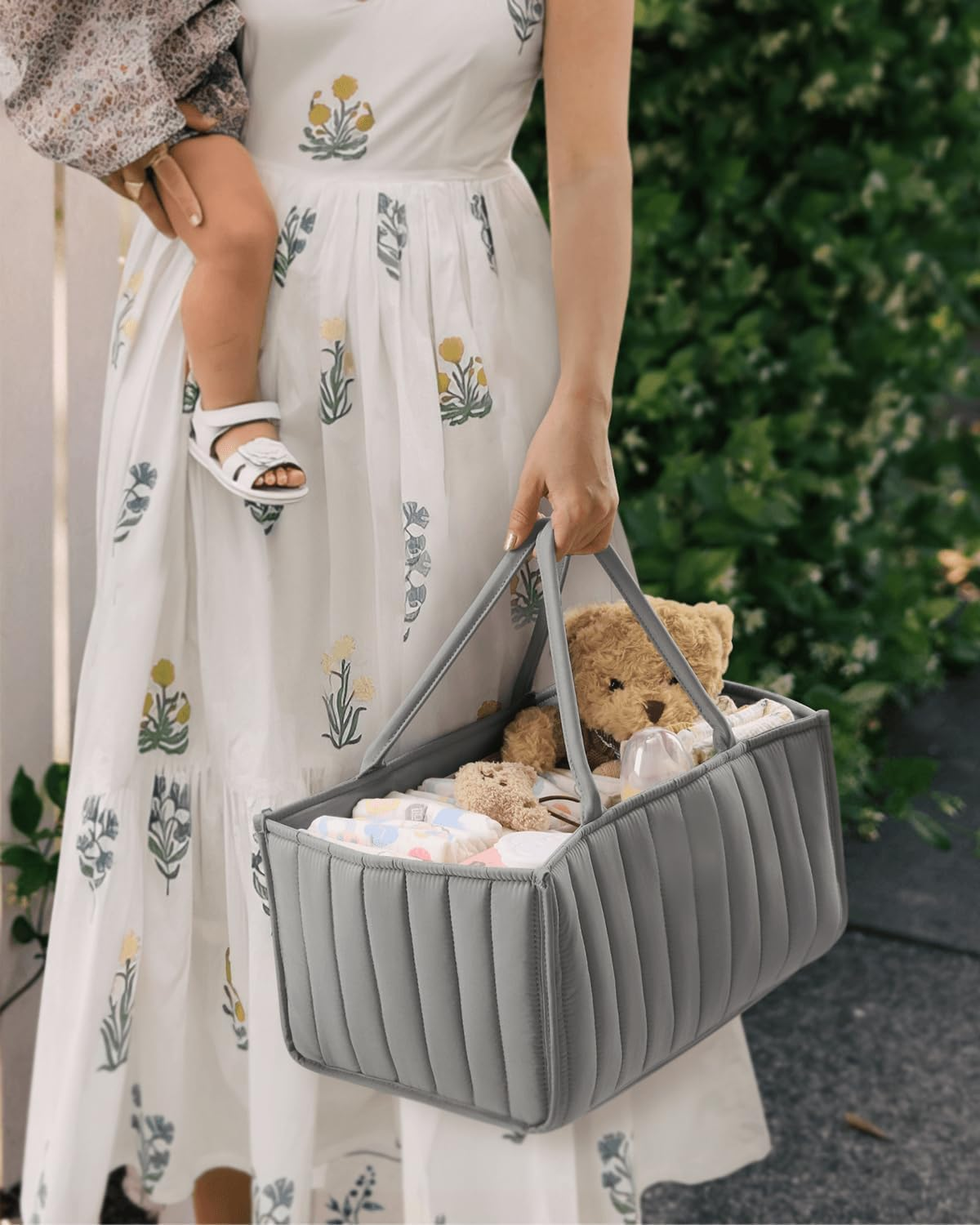 Baby Diaper Caddy Organiser, Large Nursery Storage Basket, Portable Nappy Organiser, Grey image number 5