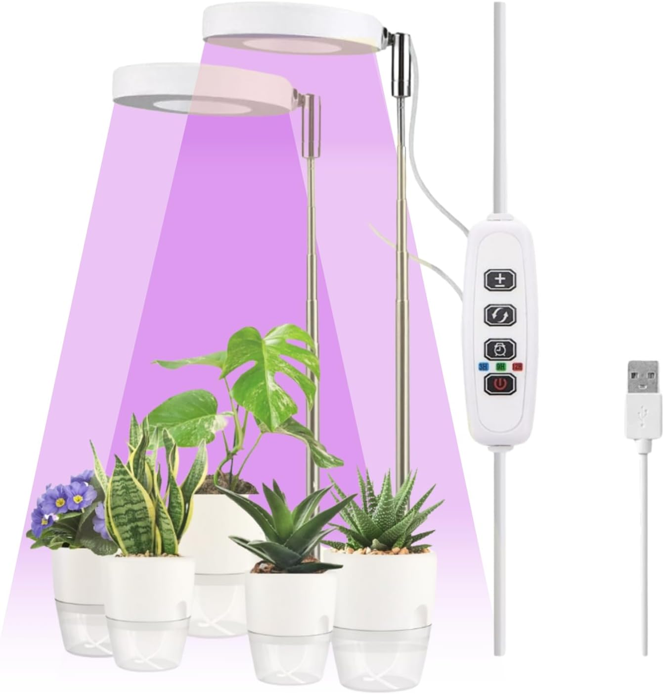 Begrit Grow Light for Indoor Plants: Dual Light Heads & One Master Controller, 3 Spectrum Modes, 10-Level Dimming, 3/9/12H Auto Timer for Seed Starting, Houseplants. (Halo) image number 5
