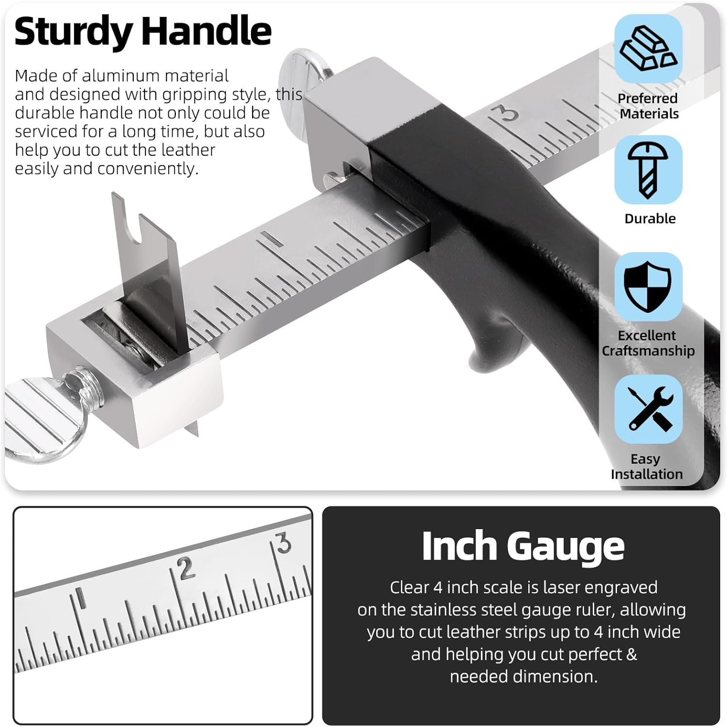 Glarks Belt Hand Cutting Tool with Aluminium Handle, Black Leather Strap Cutter, Strip Gauge Tool for Leather Craft image number 5