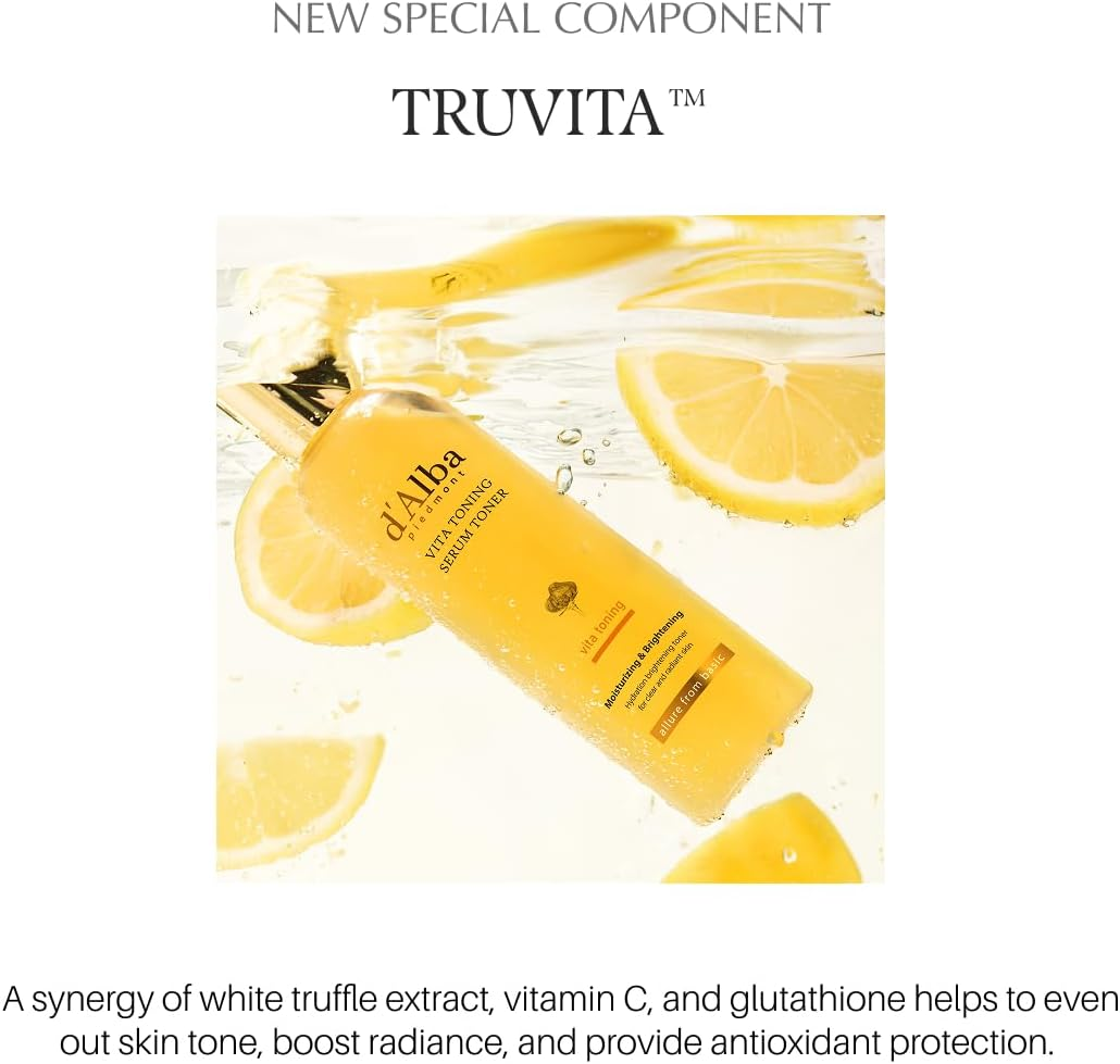 D'Alba White Truffle Vita Toning Serum Toner, Glass Skin with Double Vitamin Skincare, Face Moisturizer, Korean Skin Care (180Ml)