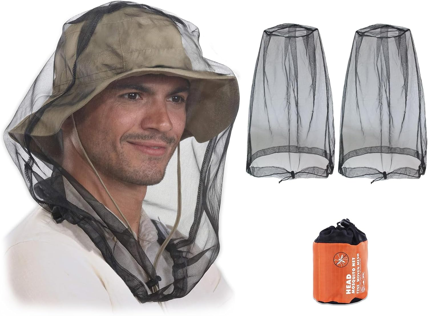 Premium Mosquito Head Net for Insect Protection 2 Pack Ultra Large Long Extra Fine Holes for Camping Hiking Fishing Gardening Safari Fits All Hats for Men and Women