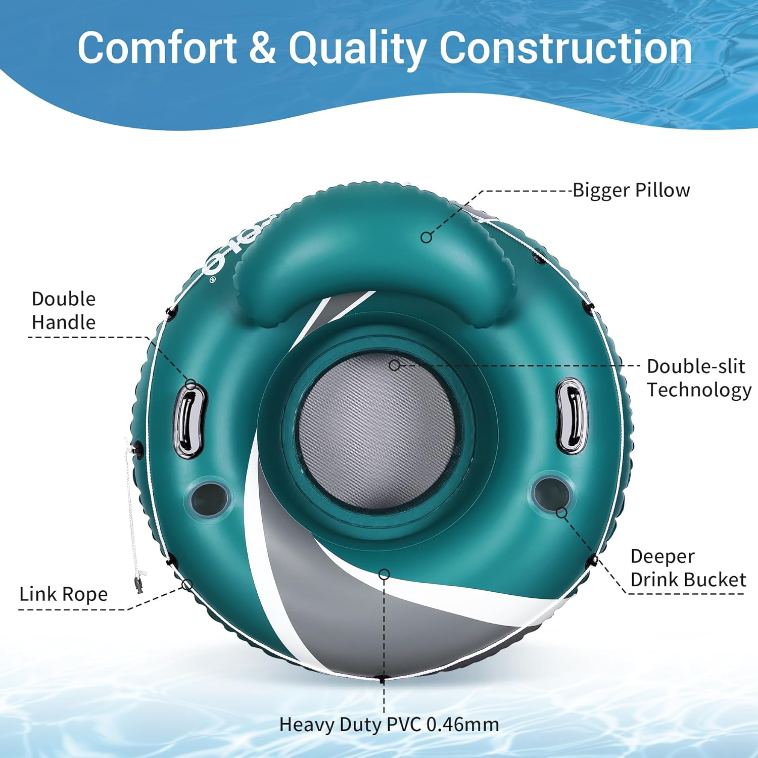 Pool Floats Adult, Lake Floats for Adults Heavy Duty, Water Floats for Adults, River Run I Sport Lounge with Headrest, 53" Diameter, 2 Cup Holders/2 Heavy-Duty Handles image number 4