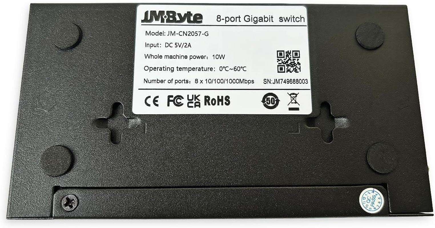 8-Port Gigabit Desktop Ethernet Switch, Unmanaged Network Switch, 8 &times; 10/100/1000Mbps Ports, Auto-Mdi/Mdix, IEEE 802.3X, Plug & Play, No Configuration Required, Metal Case (JM-CN2057-G) image number 1