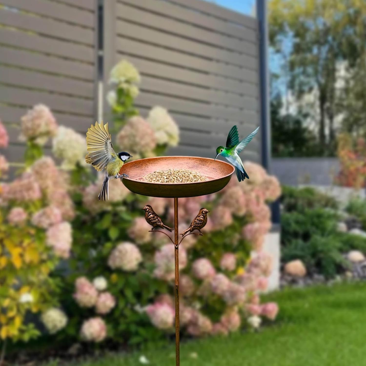 Metal Bird Bath Bowl, Vintage Freestanding Birdbath, outside Heavy Duty Garden Birdfeeder Stake Decoration, Sturdy Garden Birdbath, for Outdoors Patio Yard Lawn Wild Bird Watcher Bird Lovers (Copper) image number 4