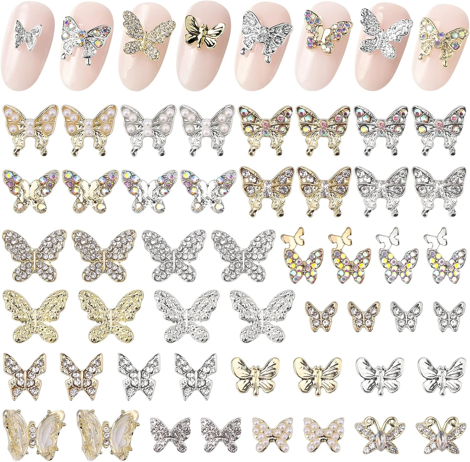 Kalolary 48P Butterfly Nail Rhinestones image number 5