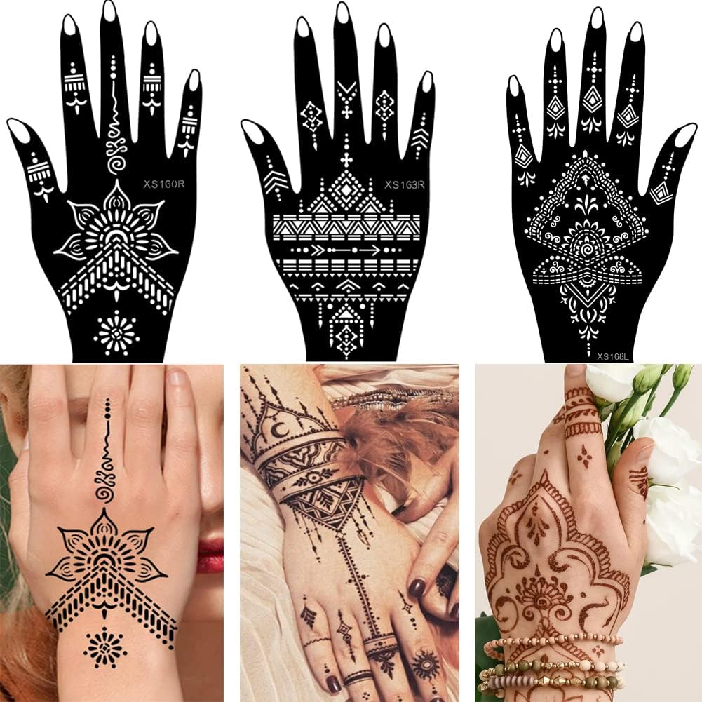 XMASIR 20 Sheets Henna Tattoo Kit Stencil for Hand, Temporary Airbrush Tattoos Stencils Arabian Tattoo Stickers Henna Templates for Body Paint Art (20Pcs-1) image number 2