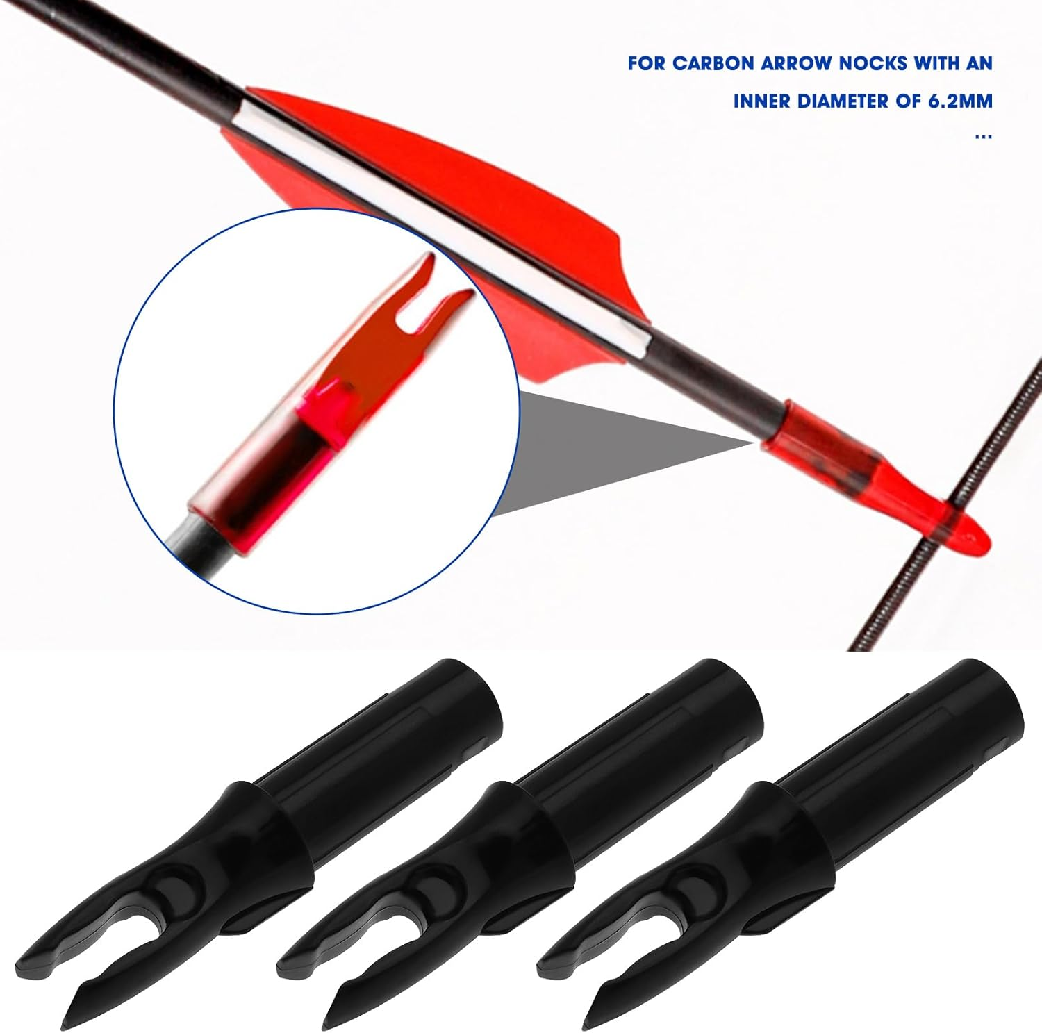 VGOL 50PCS Archery Arrow Nocks for Carbon Arrow Nocks with an Inner Diameter of 6.2Mm 32Mmx6.2Mm Black/White/Transparent Red/Transparent Blue/Transparent Yellow