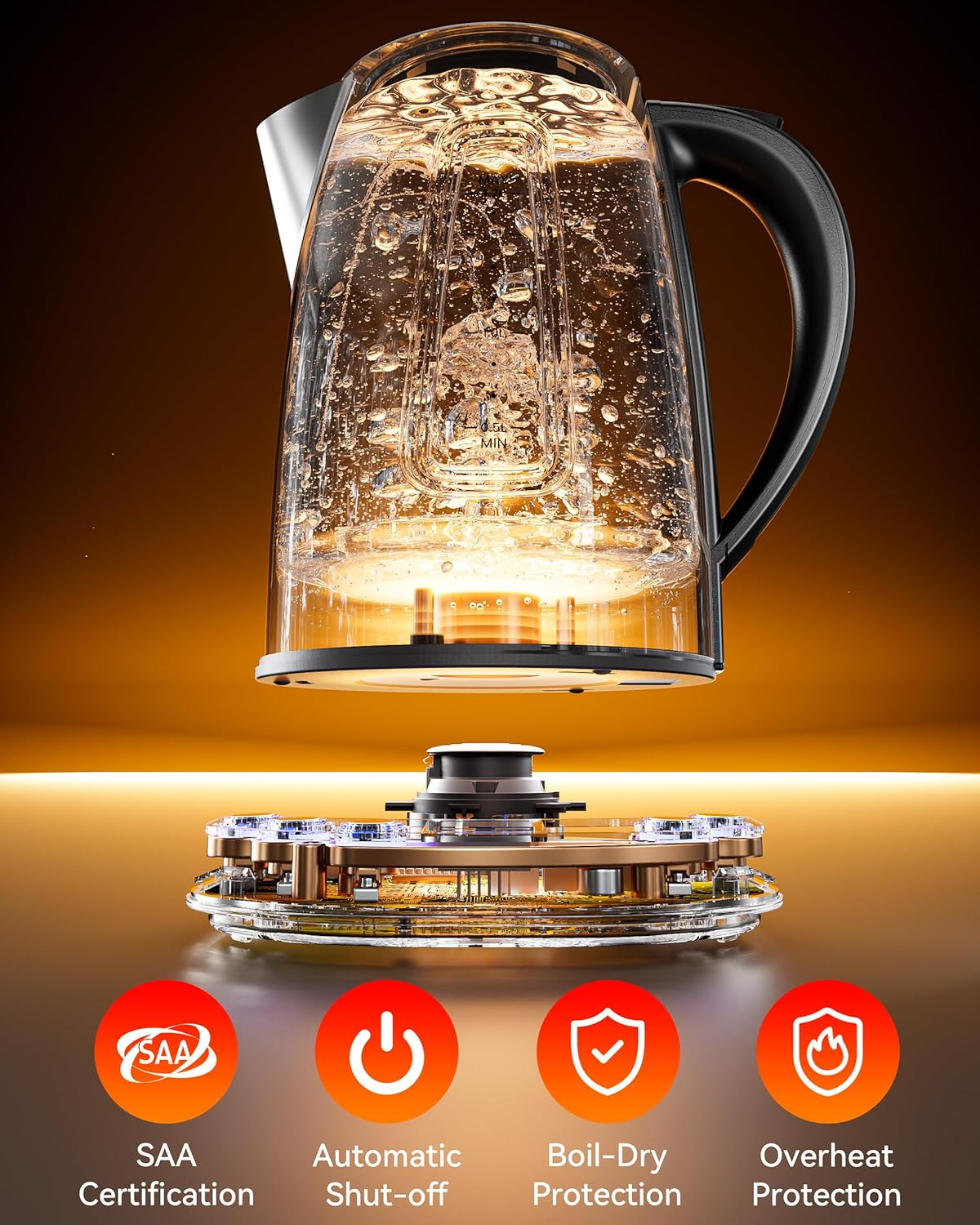 Billord Electric Kettle - 2200W Stainless Steel Kettle for Coffee & Tea, 1.7L Water Boiler with Temperature Control, Fast Boiling Water Kettles with Detachable Base, Auto Shut-Off, Boil-Dry Protection image number 1