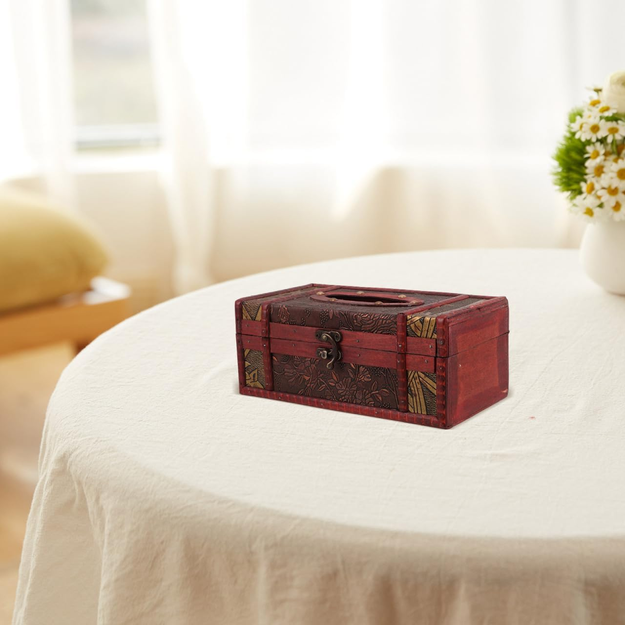 Garneck Vintage Wooden Tissue Box Holder Multifunctional Napkin Dispenser for Home Car Office Retro Decorative Facial Towel Storage Box with Unique Distressed Finish image number 6