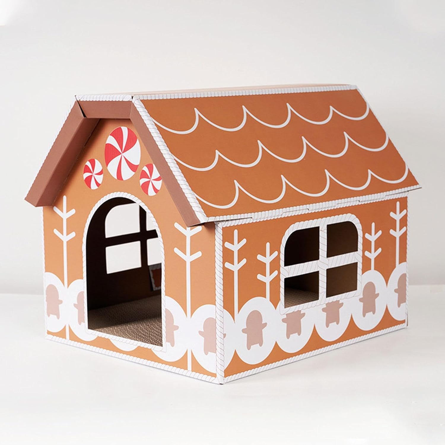 ＫＬＫＣＭＳ Cardboard Cat House Scratcher Holiday Home Decoration for Indoor Cats Scratching Toy Board, Gingerbread image number 5