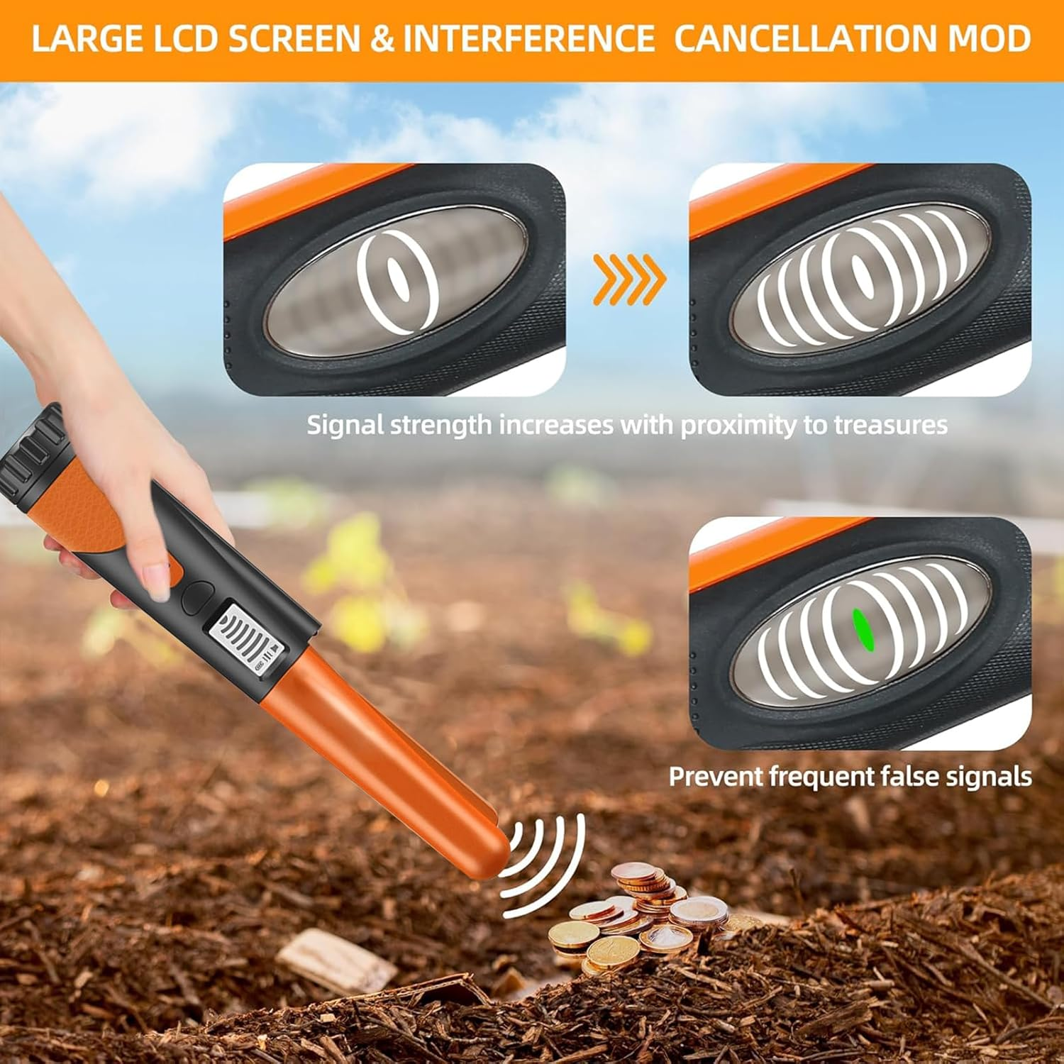 Hand Metal Detector, High Sensitivity Metal Detector with LCD Display&Belt Holster,360&deg;Scanning,All Metal Finder Locating Gold Coin Silver Jewelry Waterproof image number 4