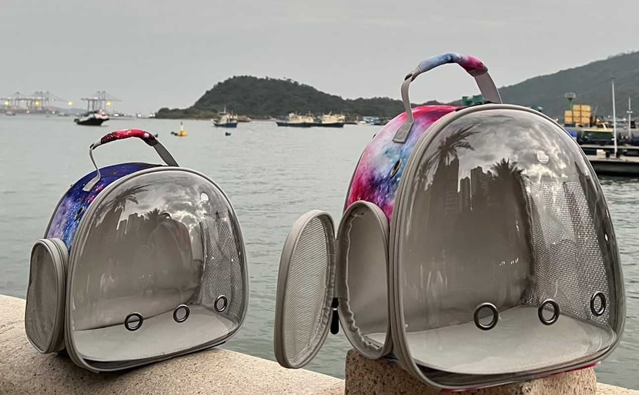 Pimoka Bunny Carrier Backpack with Space Capsule Clear Bubble Window - Portable Small Animal Backpack Travel Pet Carrier Galaxy for Guinea Pig Rabbit Bearded Dragon Rat Lizard Hamster (Galaxy Pink) - Blue image number 3