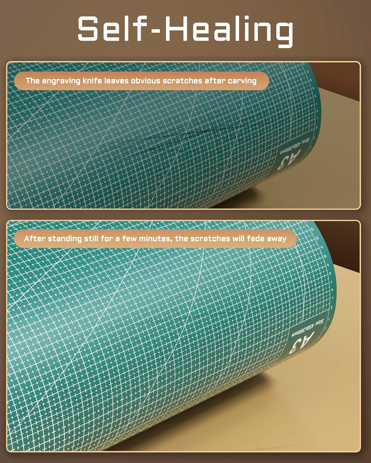 BLUEQUE Cutting Mat Self Healing - 2 Premium Rotary Cutting Mats (A3 & A4) for Sewing, Quilting, Circut, Model, Crafts, Scrapbooking & Fabric - Non-Slip, Easy-Clean Grid Cutting Board Precise Cut image number 5