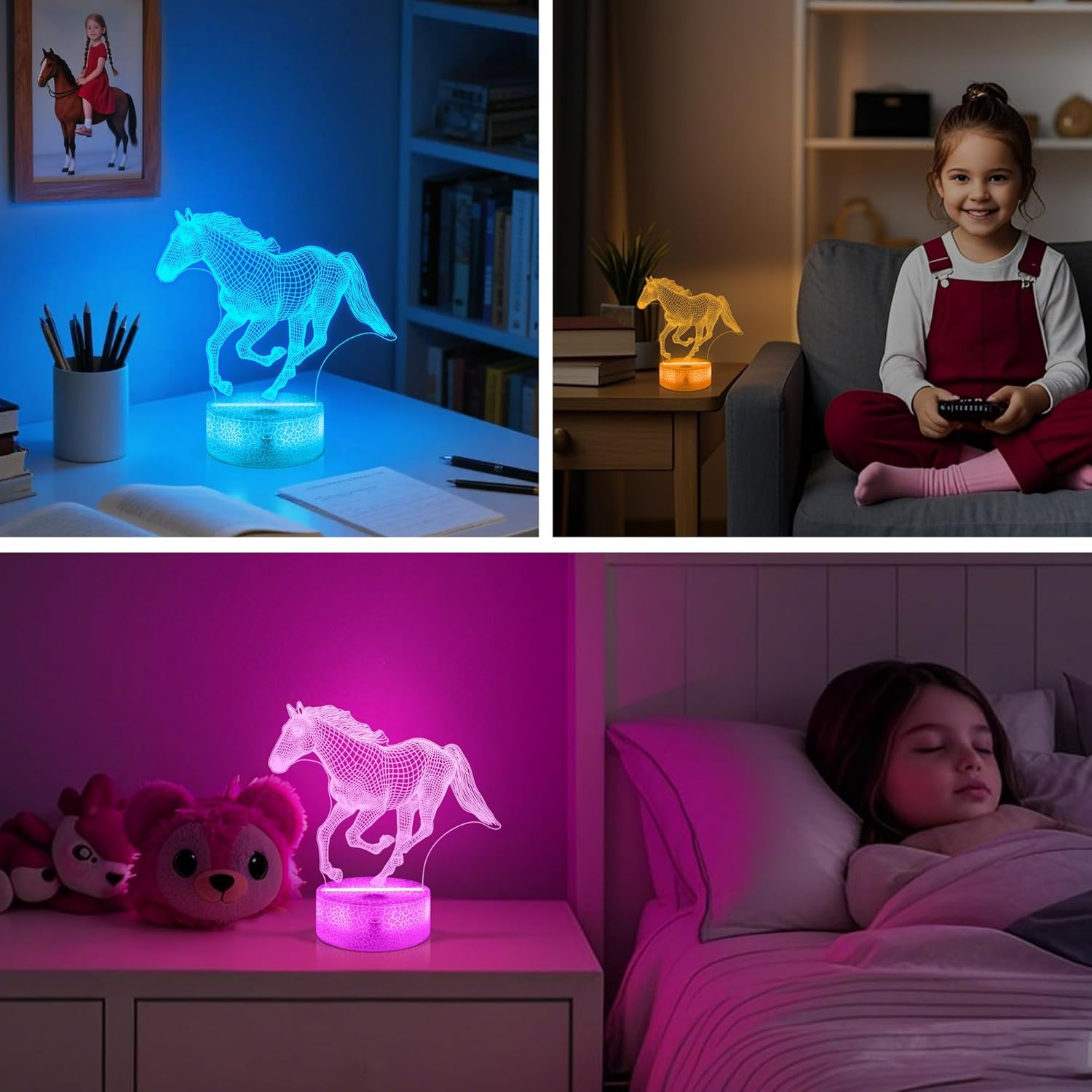 Horse Gifts for Girls, 3D Illusion Lamp, 3D Horse Night Light with 16 Colors Remote and Touch Control, Horses Decor for Kids Room, Girls Birthday Gifts image number 6