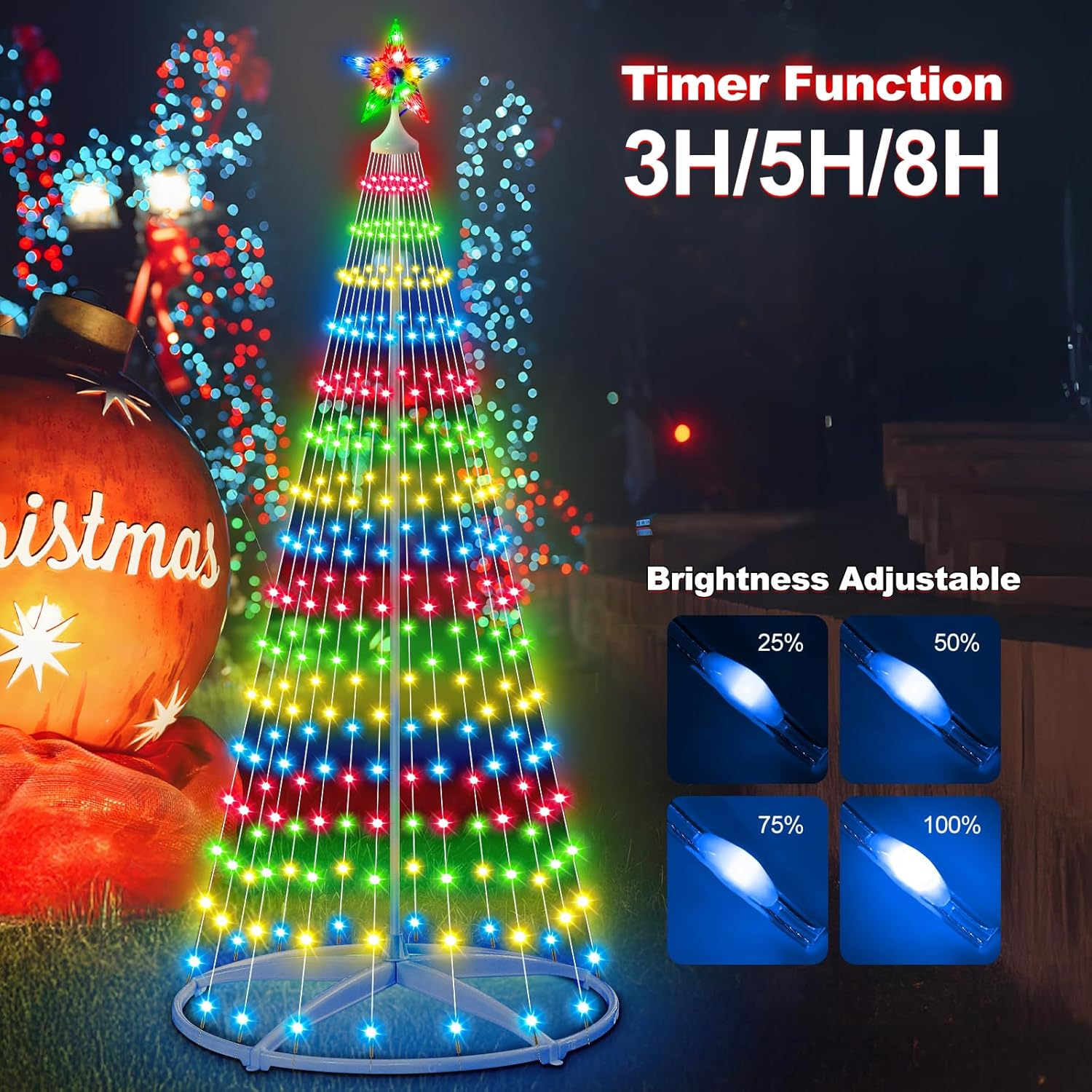 HELESIN 1.8M 252 LED Christmas Tree String Light, Christmas Lights Indoor Outdoor with 8 Flash Modes for Porch Yard Patio Outdoor Xmas Holiday Xmas Decor image number 4