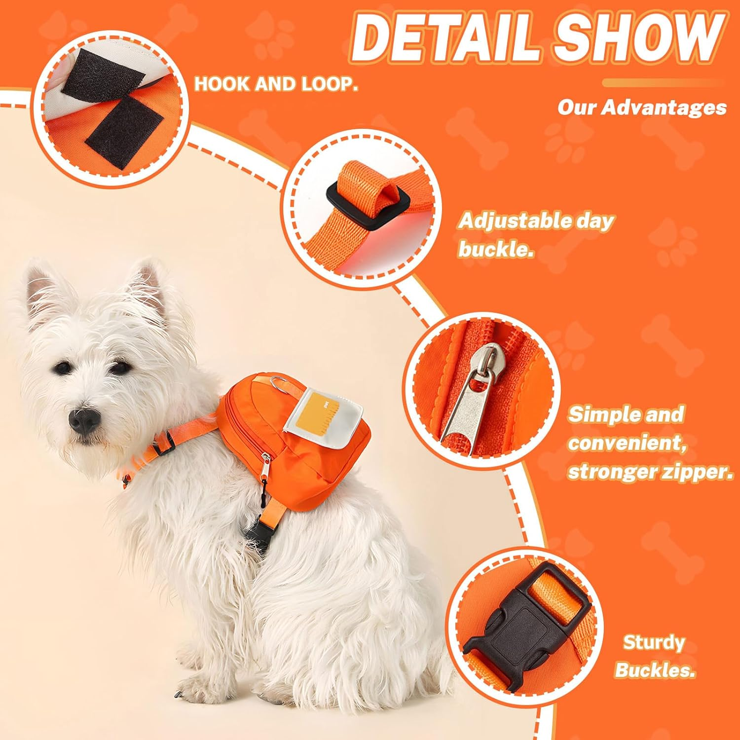 Bagentry Adjustable Dog Backpack Harness with Leash & Poop Bag Dispenser, Waterproof Dog Saddle Bag, Pets Self Carrier Dog Harness Bag for 17-33 Lb Medium Doggy Travel Hiking Walking (Orange) image number 3