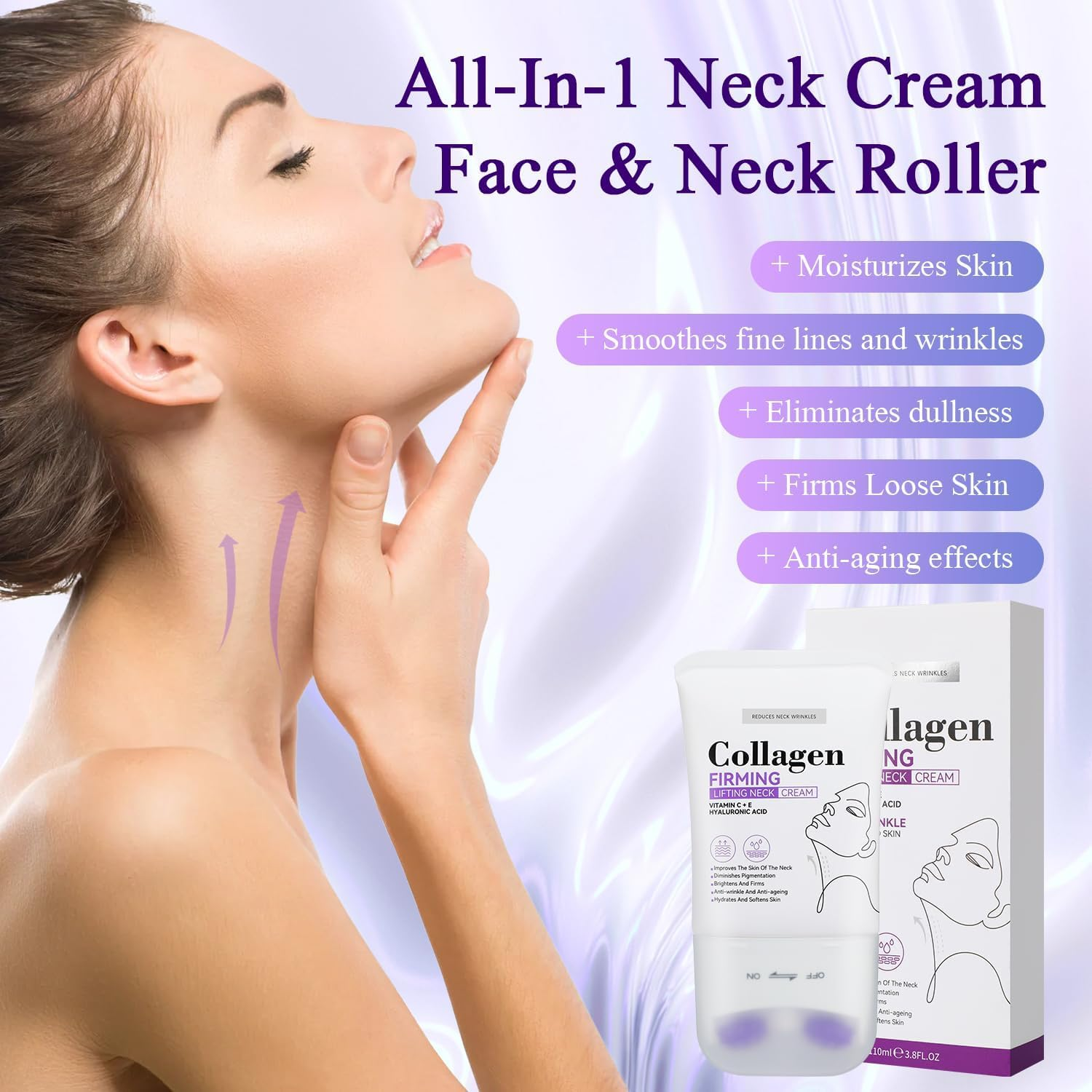Neck Cream, Neck Creams for Firming Roller, Contains Collagen, Moisturizing, Reduce Wrinkles Fine Lines and Double Chin, Firm and Lift Sagging Skin image number 6