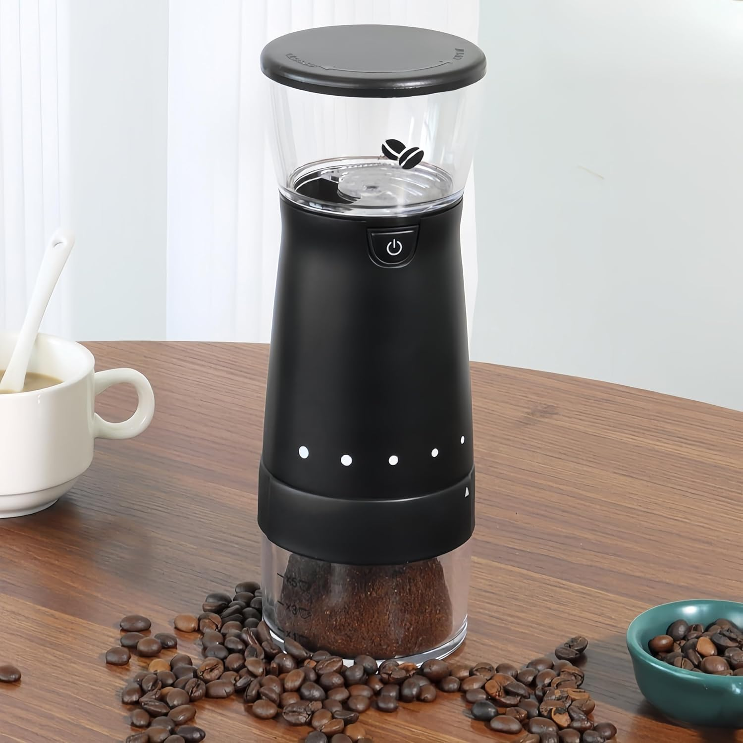 Azragon Coffee Grinder Electric - USB Rechargeable, Type-C Fast Charging, 1200Mah Battery for 25 Cups, Compact Travel & Home Use, Grinds 20G/Single or 60G/Bulk(Black) - Silver image number 7