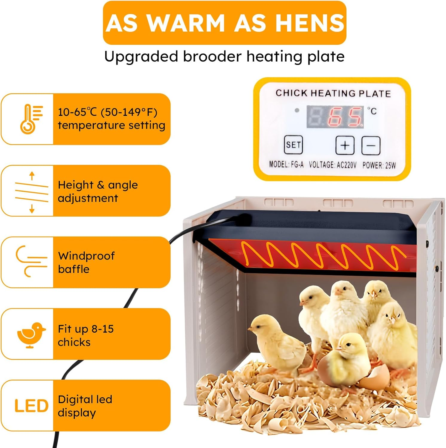Brooder Heater for Chicks, Three-Sided Windproof Chicks Heating Plate for 15 Chicks, 25W Chicken Brooder Warm with Adjustable Height and Angle Chicken, 26.5 * 27.5Cm Brooder Warm