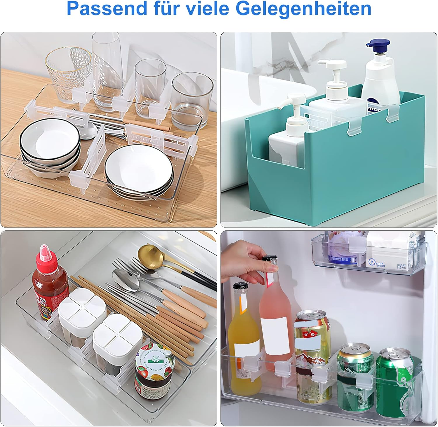 DAWRIS Fridge Organiser, Set of 16, Kitchen Storage Box, Organisation, Adjustable Drawer Insert, Extendable Drawers, Shelf Insert in Kitchen Cabinet for Kitchen, Fridge, Cabinets image number 1