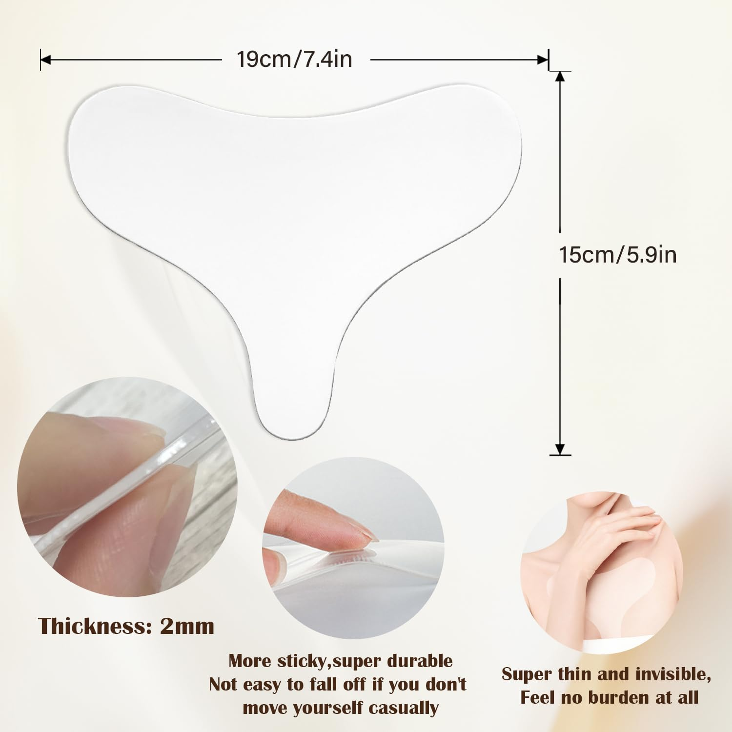 EKIND Silicone Chest Patch anti Wrinkle D&eacute;collet&eacute; Pad Reusable Self Adhesive T Shape Skin Tightening Hydrating Lift for Women (Transparent) image number 3