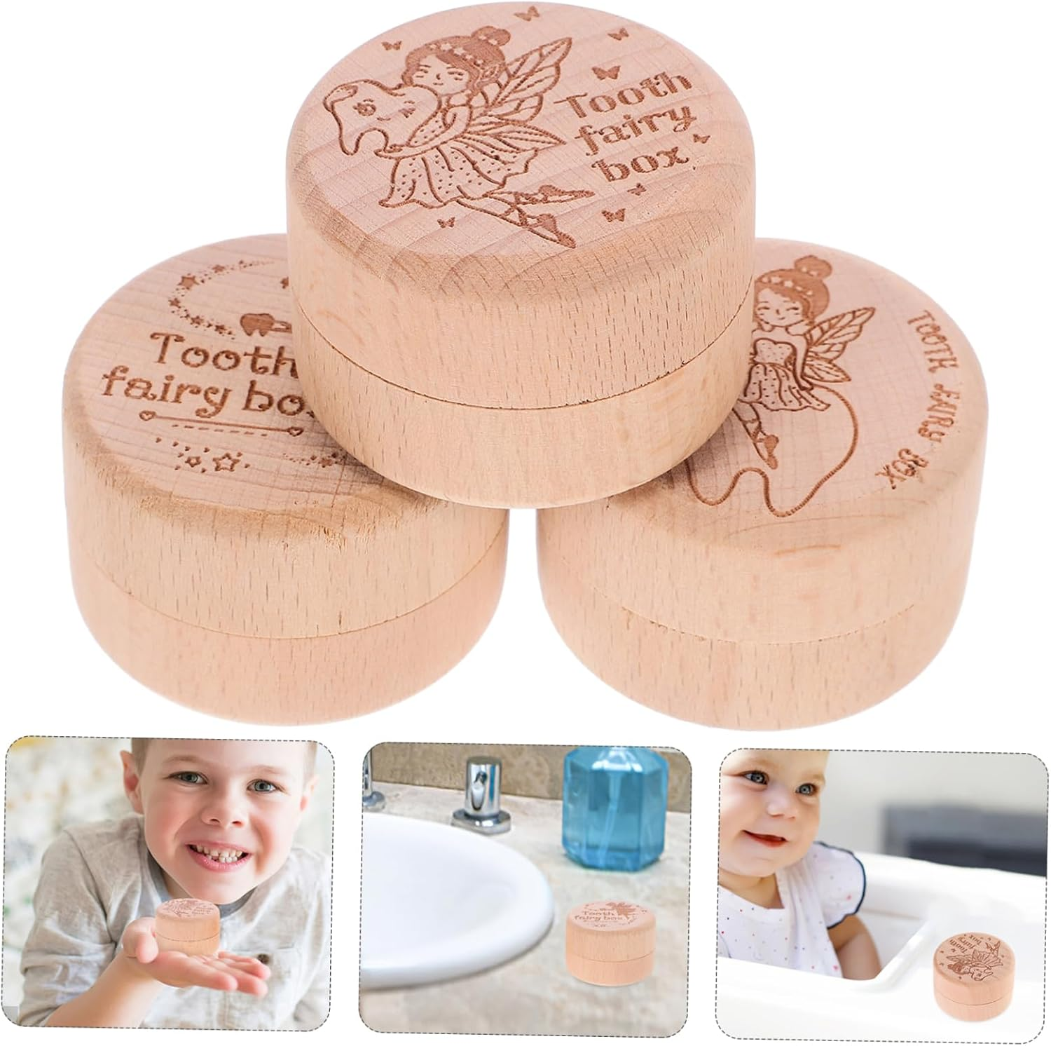 1Set Wooden Teeth and Hair Keepsake Organizer Natural Beech Storage Box for Childhood Memories for Newborns and Boys and Girls image number 5