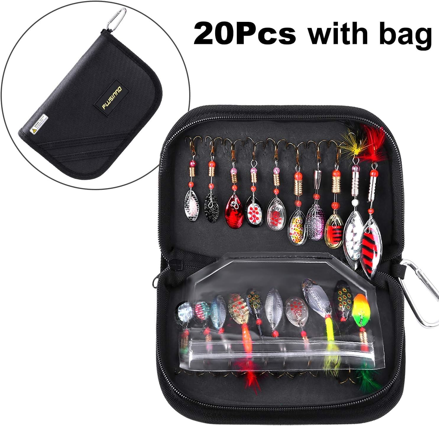 PLUSINNO Fishing Lures for Bass 16Pcs Spinner Lures with Portable Carry Bag,Bass Lures Trout Lures Hard Metal Spinner Baits Kit - Multicolor image number 5