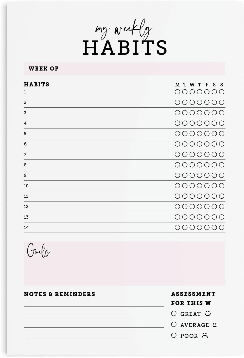 CARDAMONOLY Habit Tracker Notepad in Black and Light Pink- 50 Page Tear off Planning Pad - 6 X 9 - High Performance Planner - Chore Chart for Adults - Weekly Planner Undated - Self Care Planner image number 4