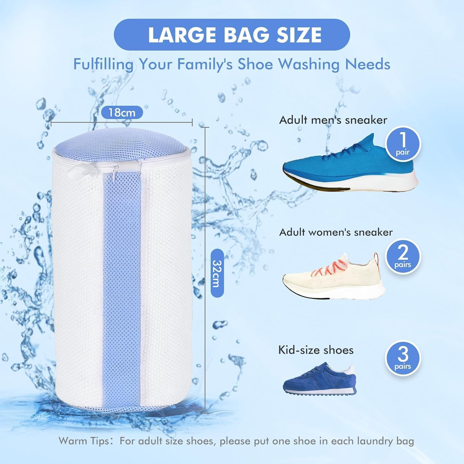Luxear 2Pcs Shoe Washing Machine Bags, Laundry Bag for Shoes Washer and Dryer, Reusable Shoe Cleaning Bag Fluffy Fiber Inside, Sneaker Mesh Laundry Bags for All Shoes, Large Size, 18 X 33CM - Gray image number 6