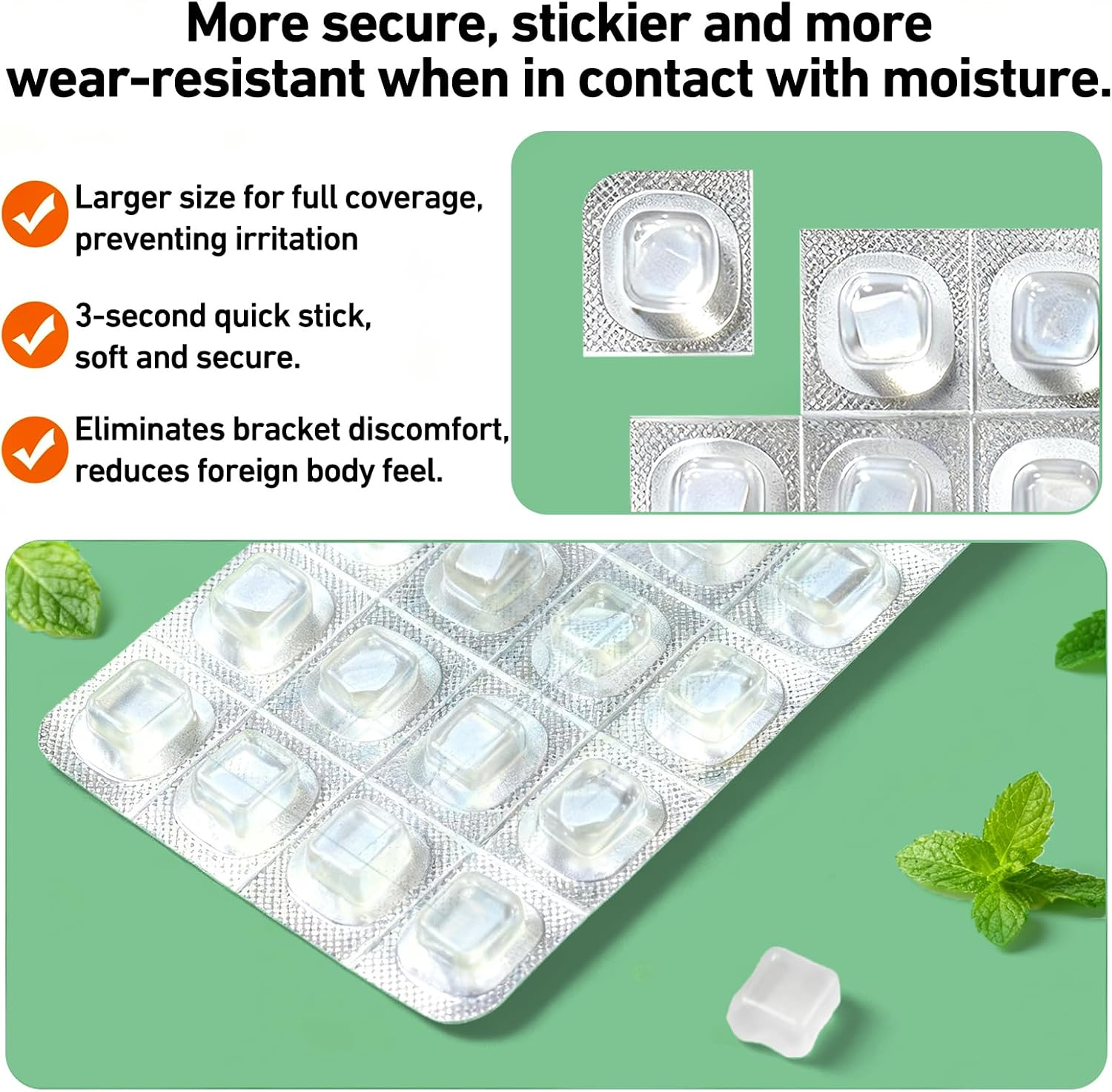 Orthodontic Clear Wax for Braces-120 Count Long-Lasting Dental Wax Dots with Strong Adhesion,Individually Wrapped for Portable Oral Care,Mint(Pack of 6) image number 1