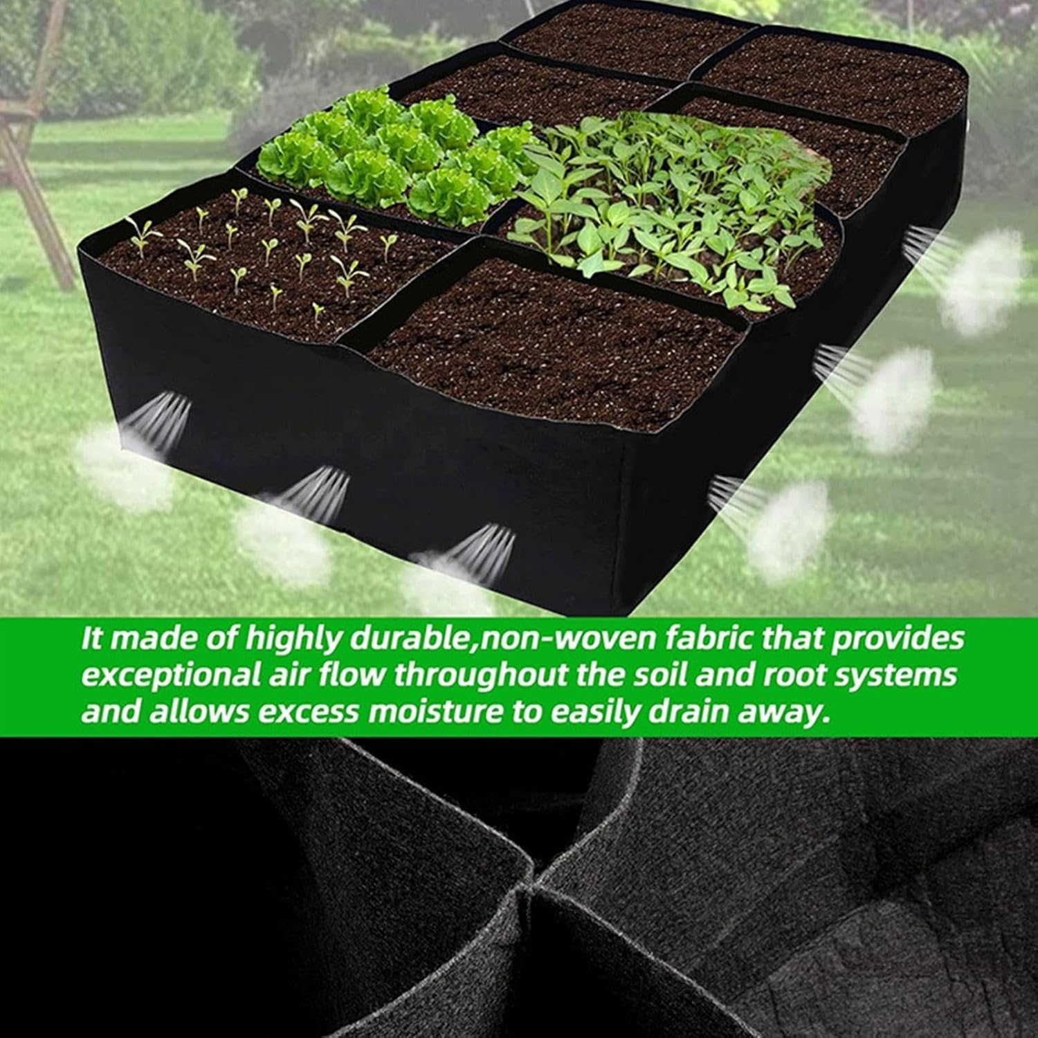 Fabric Garden Bed - 128 Gallon Raised Planter Rectangular Growing Bed | Garden Bed Vegetable Flower Growing Bag | Garden Supplies with 8 Compartment Grid Vegetable Flower Potato Planting Container