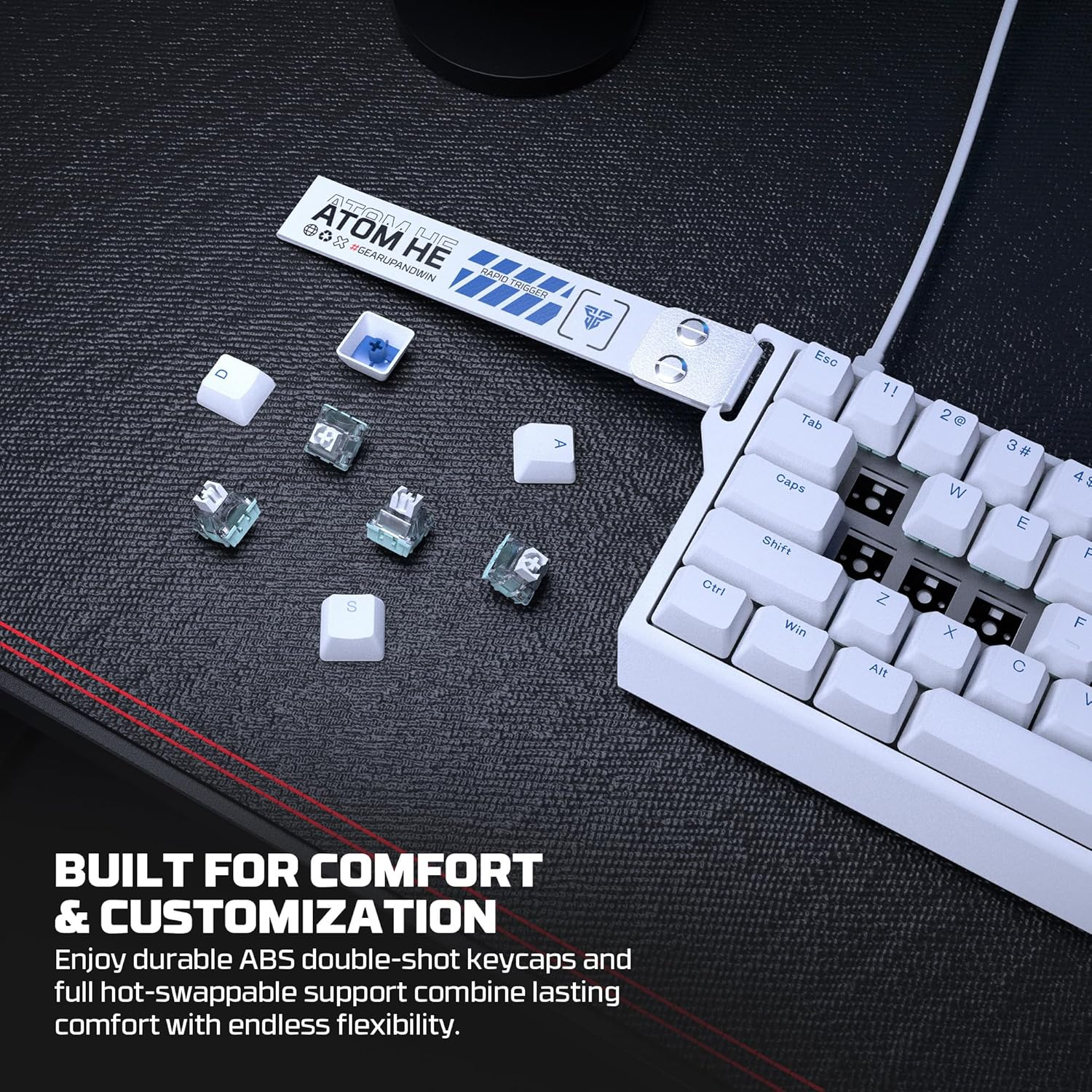 Fantech Atom HE68 Wired Magnetic Switch Mechanical Gaming Keyboard, Hotswap Hall Effect Keyboard 8K Hz Polling Rate for Pc/Windows/Mac OS - White - Black image number 4
