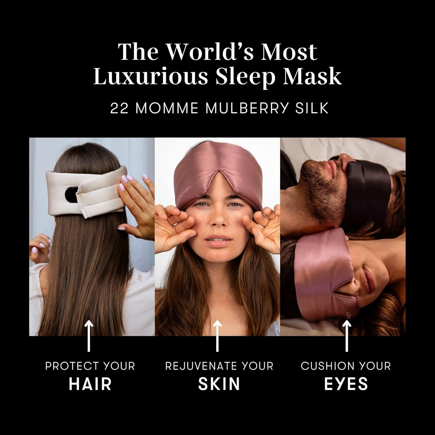 The Original Drowsy Sleep Co. 22 Momme, Mulberry Silk Eye Mask. Super Soft. anti Ageing. Complete Blackout. (Black Jade) image number 3