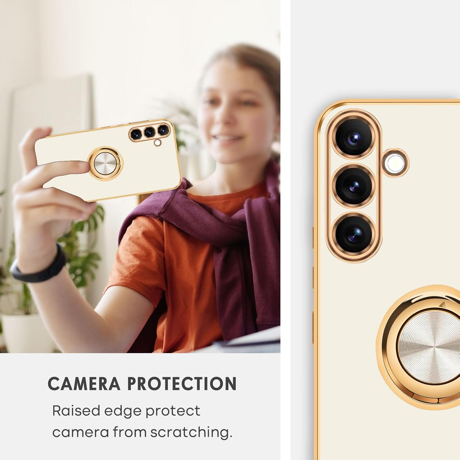 Souligo Samsung Galaxy A56 Case, Galaxy A56 Mobile Phone Case Slim Soft TPU Silicone Case Cover with 360 Degree Ring Holder Stand Stable Scratch-Resistant Case for Samsung Galaxy A56 4G / A56 5G White image number 3