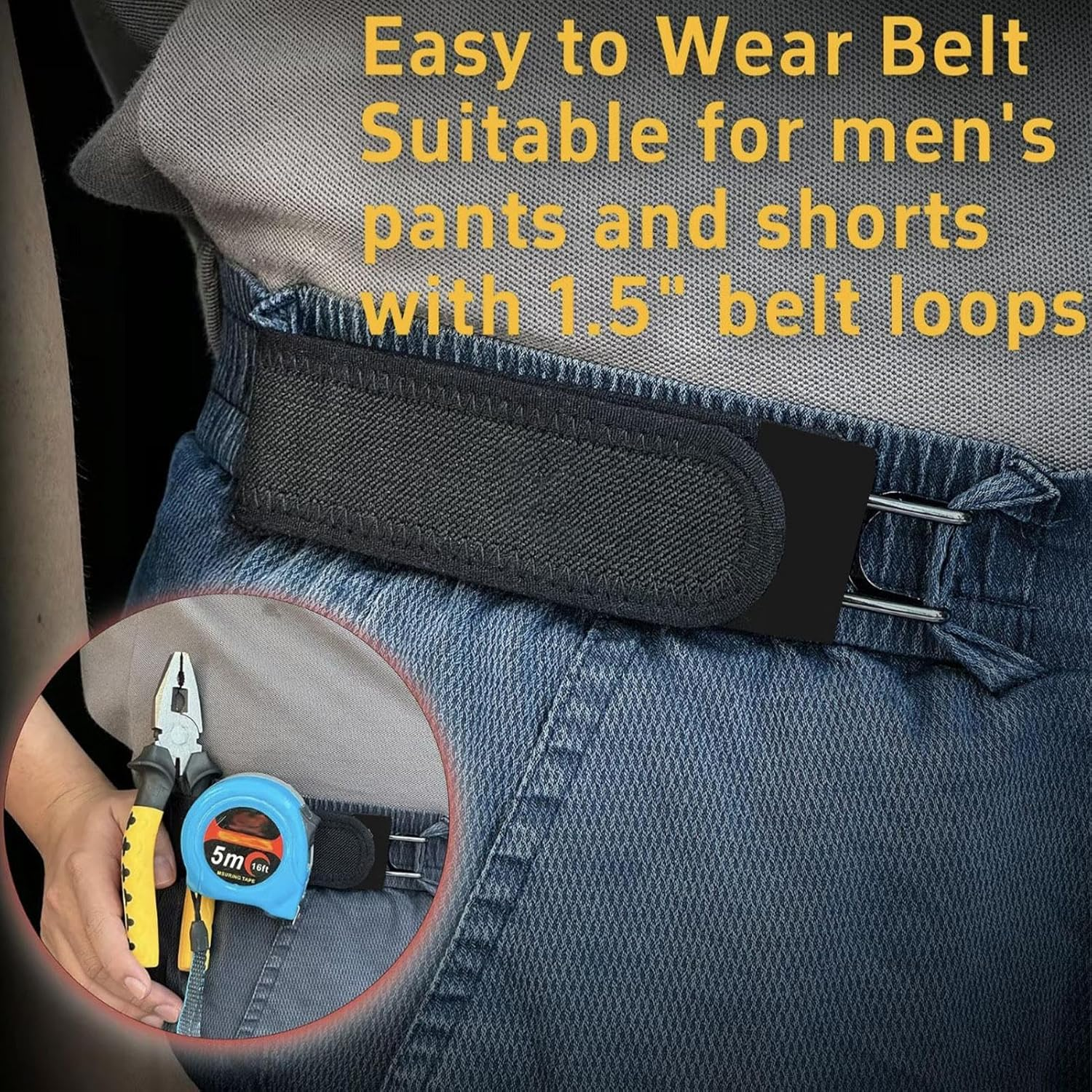 Buckle Free Belts for Men | Elastic Waistband with No Buckle,Adjustable Convenience Belt | for Daily Commuting Office Casual Construction Fitness Travel Hiking Driving image number 3