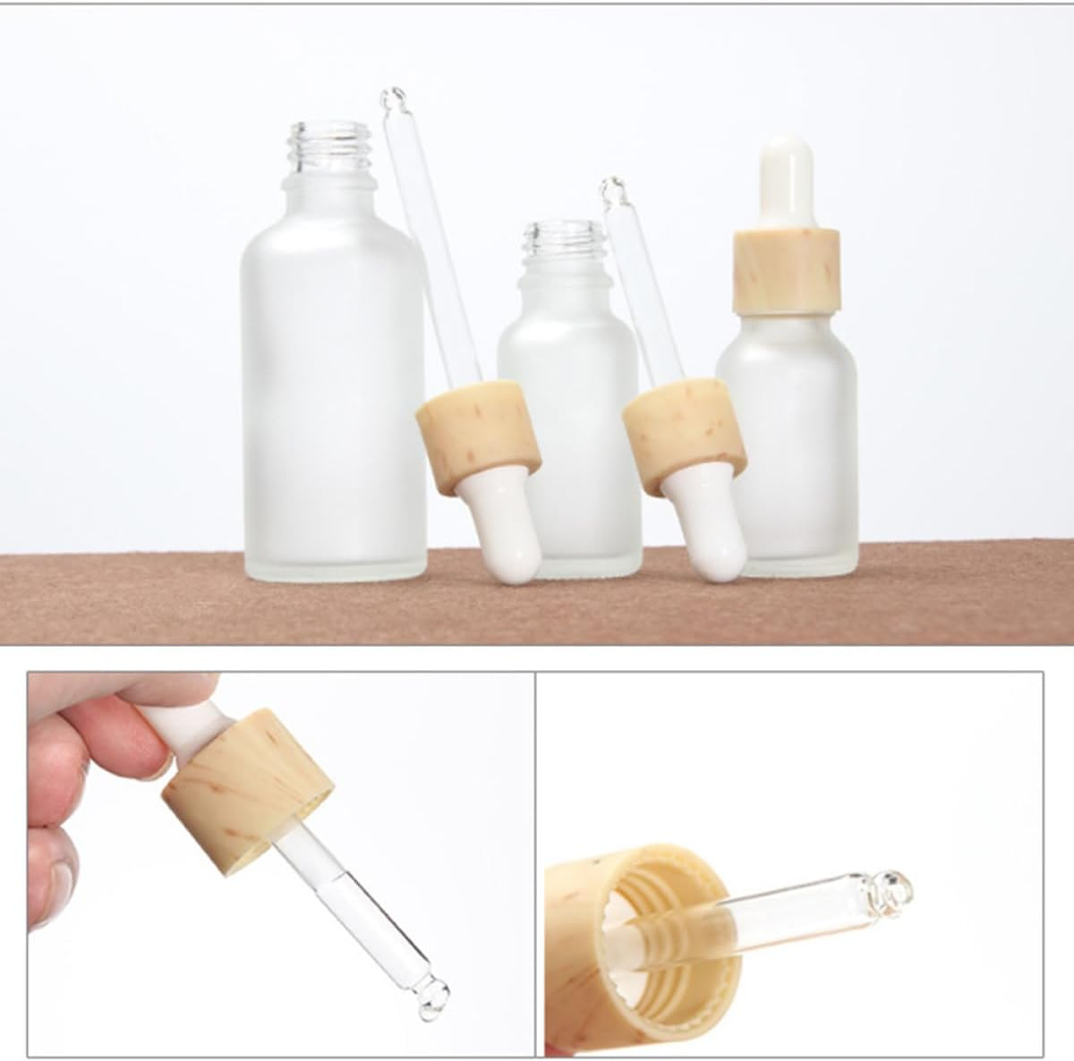 FIXOSHEE 5Pcs 15Ml Frosted Glass Cosmetics Dropper Bottles with Silicone Tops for Hyaluronic Acid and Travel Subpackaging image number 5