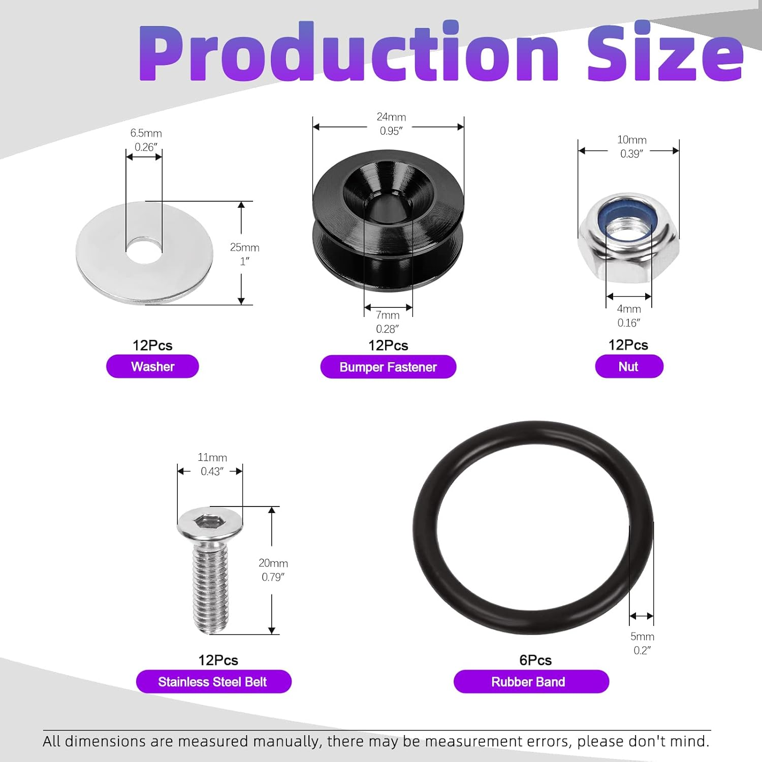 Swpeet 54Pcs - 3 Pairs Black Quick Release Fastener Kit, Universal Aluminum Bumper Clips Quick Release Front Rear Bumper Fasteners Trunk Front Rear Bumper Fasteners Fenders Holders Kit for Car Bumper image number 1