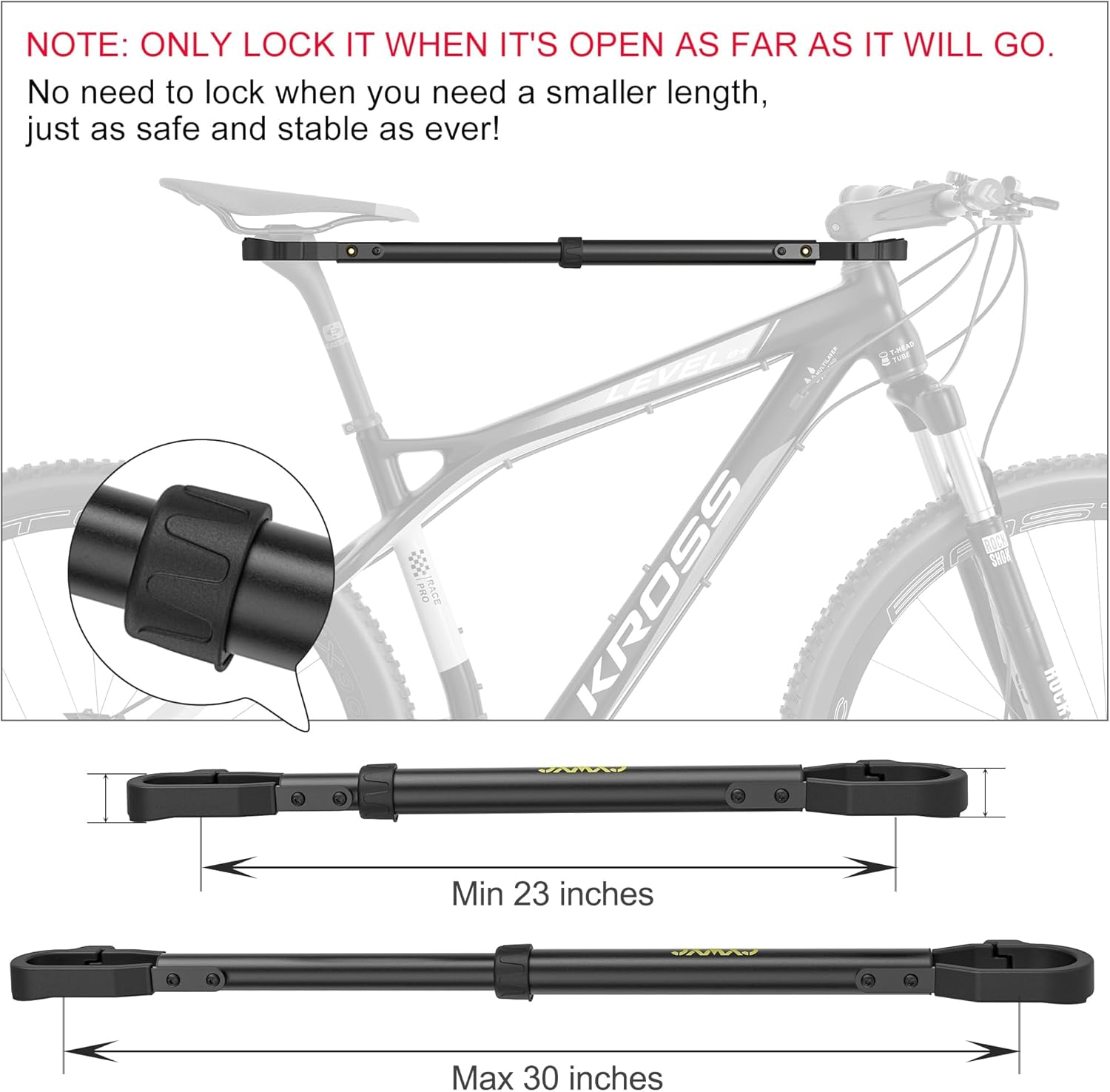 Bike Crossbar Adapter for Bike Carrier (32Kg) - Top Tube Crossbar Adjustable - Bicycle Adapter Bar for Low Steps, Bmxs, Women and Kids Bikes (Bike Crossmember) image number 2