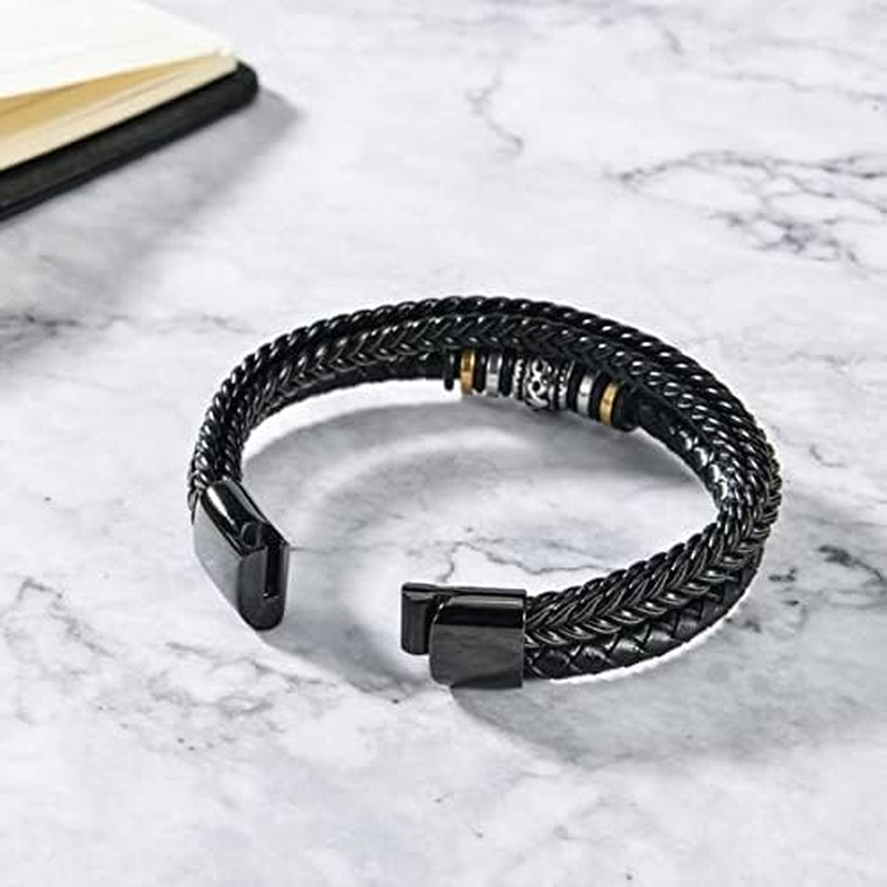 To My Son/To My Grandson - "I Will Always Be with You" Braided Leather Bracelet for Men, Stainless Steel Inspirational Wristband, Mens Braided Leather Bracelet Bangle Wristband (To Grandson) image number 4