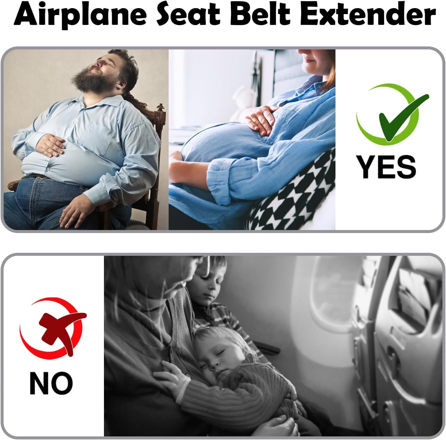 2 in 1 Airplane Seat Belt Extender, Adjustable 7-32" Airplane Seatbelt Extender - FITS ALL Airlines - Free Carrying Case