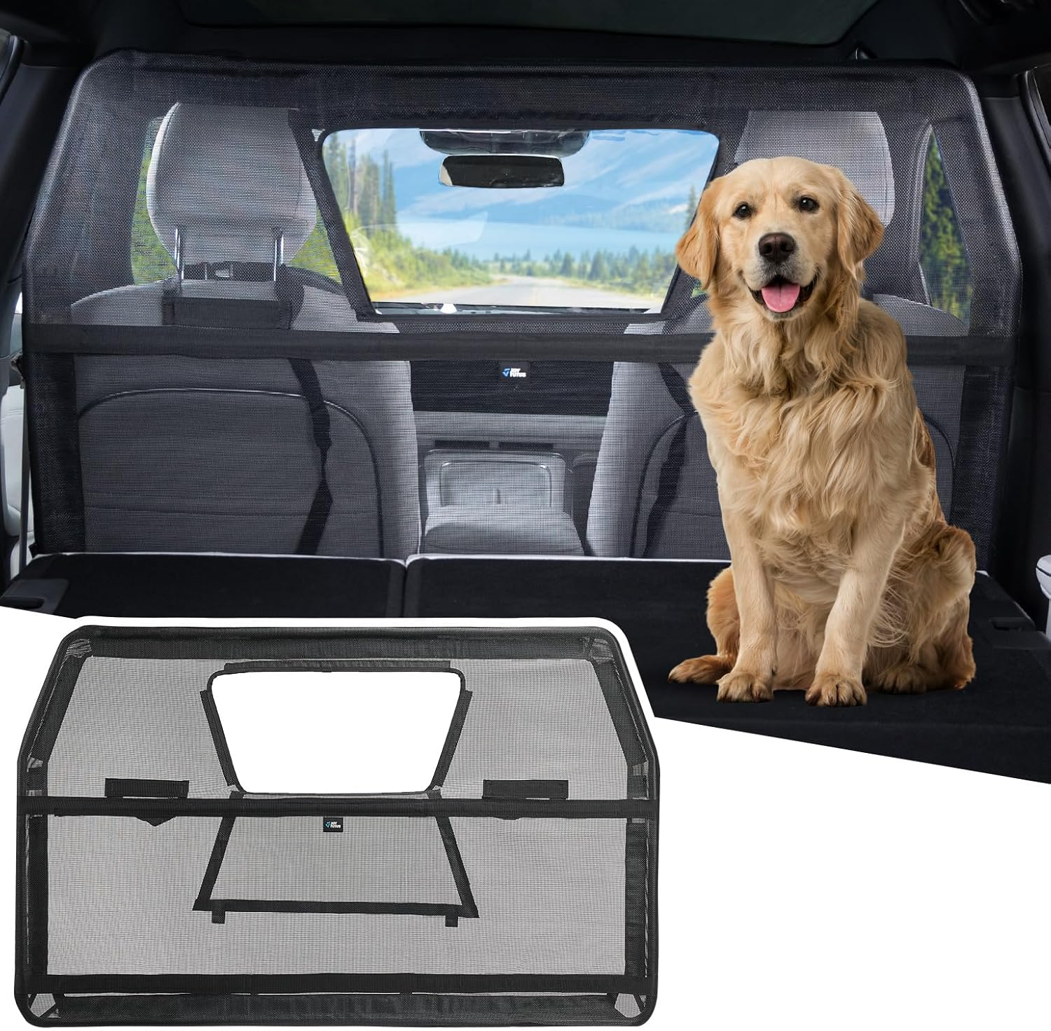 JOYTUTUS 52" Wide Dog Car Barrier with Removable Visual Window, Car Barrier for SUV Escape-Proof, Net for Car Cargo behind Front Seats, Vehicle Gate for Dog Travel, Ideal for Cars Suvs Trucks image number 2