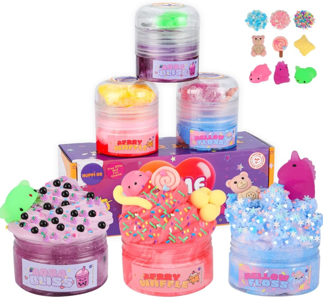 HUPPI BB Slime Kit Colour Changing Sweet Treat Trio - Scented, Stretchy, Fluffy, No Fuss Slime Set for Kids & Teens